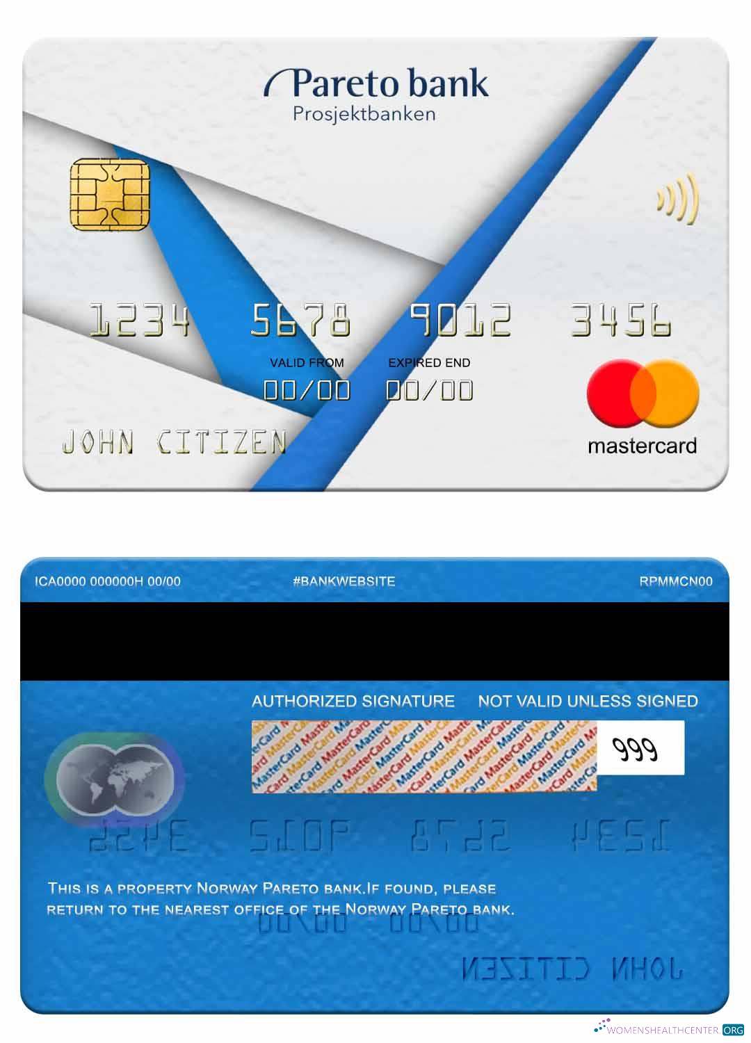 Realistische Herunterladen Norwegen Pareto Bank Mastercard Photoshop Vorlage
