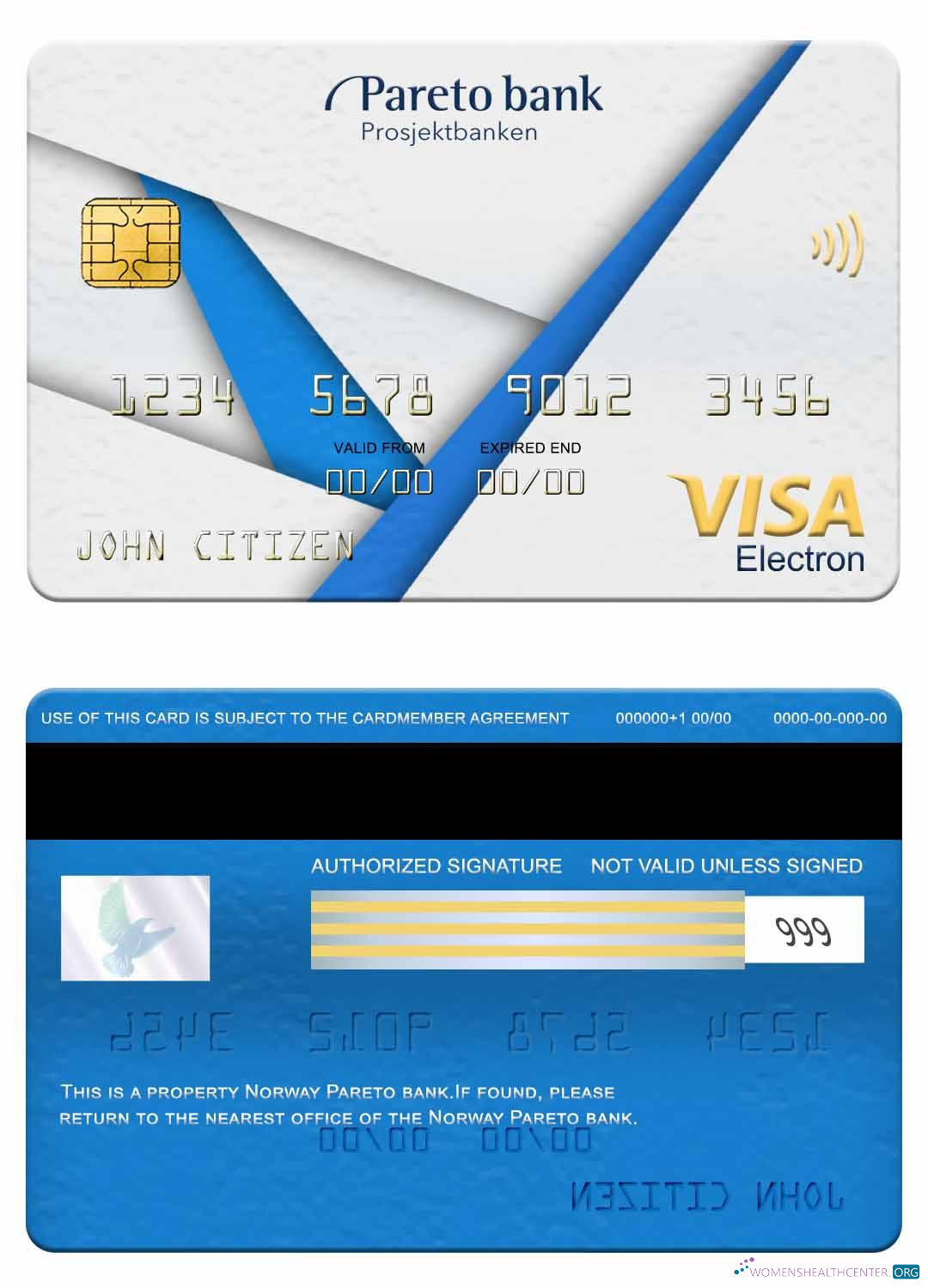 Editierbare Herunterladen Norwegen Pareto Bank Visa Electron Karte Photoshop Vorlage