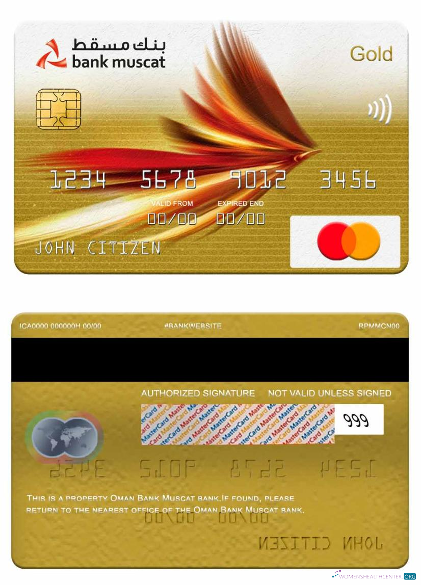 Realistische Herunterladen Oman Bank Muscat Bank Mastercard Gold Photoshop Vorlage