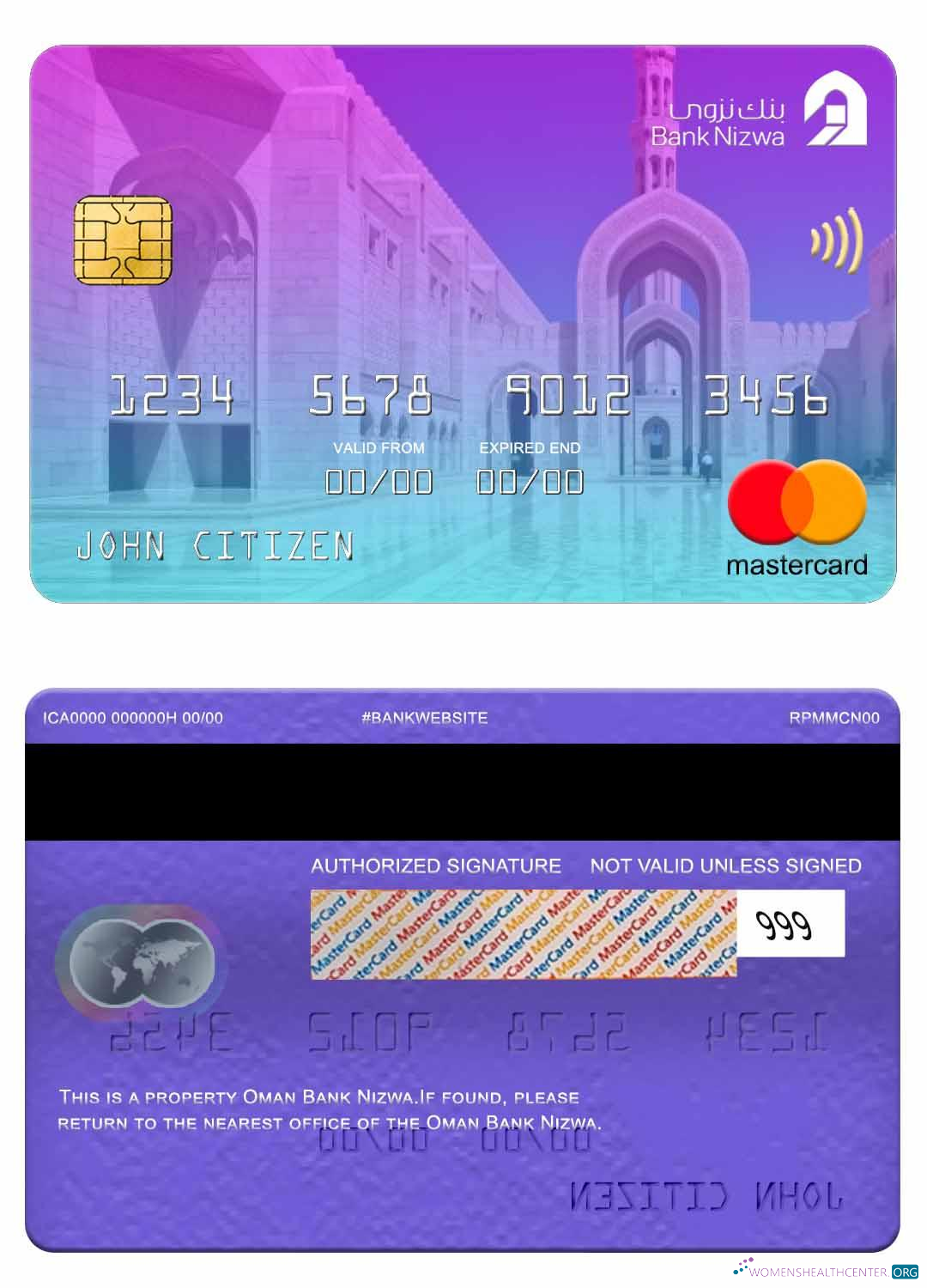 Hochwertige Herunterladen Oman Bank Nizwa Mastercard Photoshop Vorlage