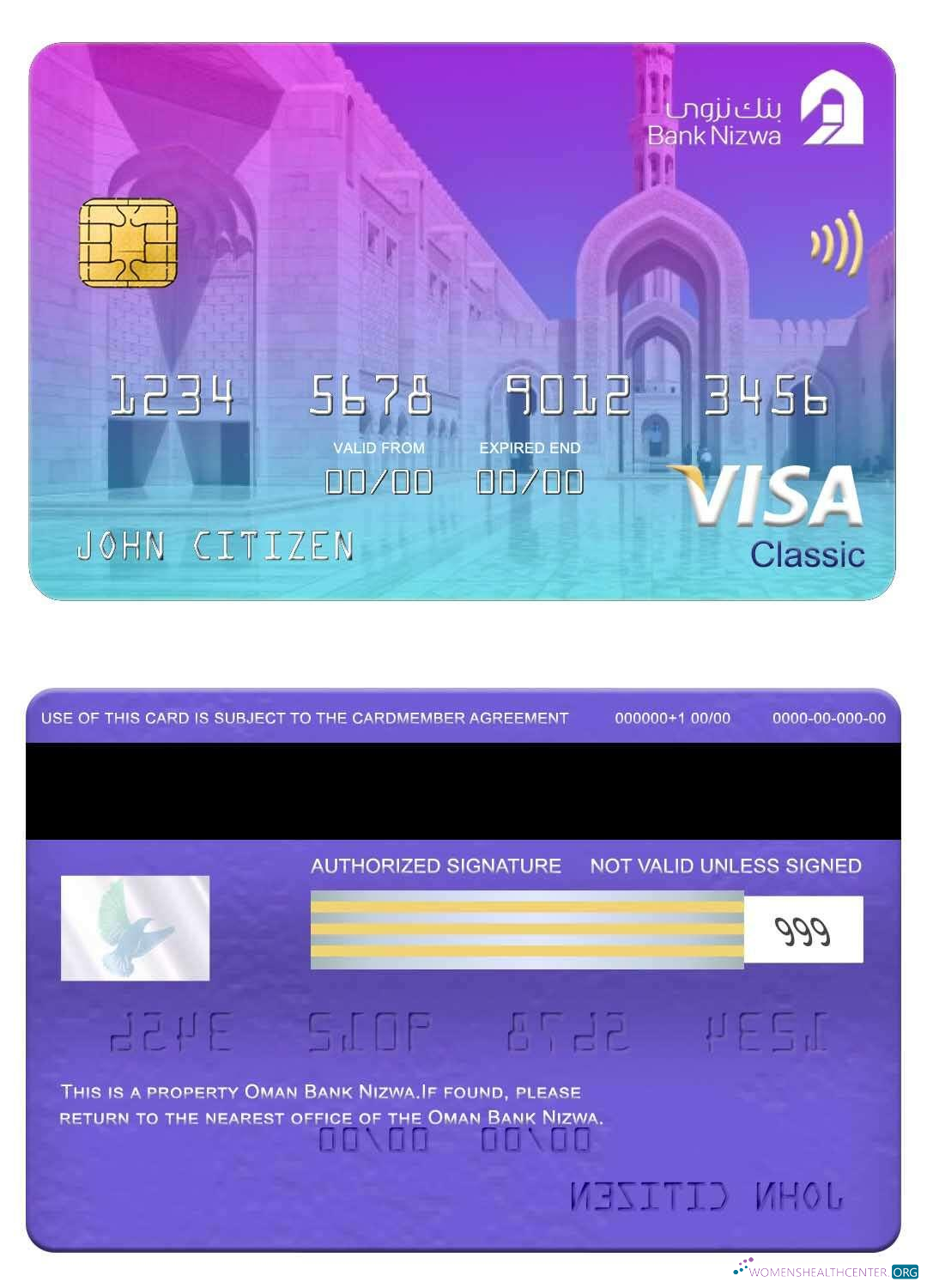 Professionelle Herunterladen Oman Bank Nizwa Visa Classic Karte Photoshop Vorlage