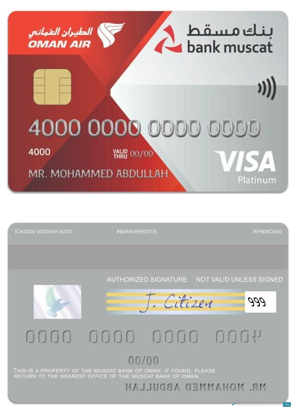 Editierbare Herunterladen Oman Muscat Bank Visa Platin Kredit Karte Photoshop Vorlage