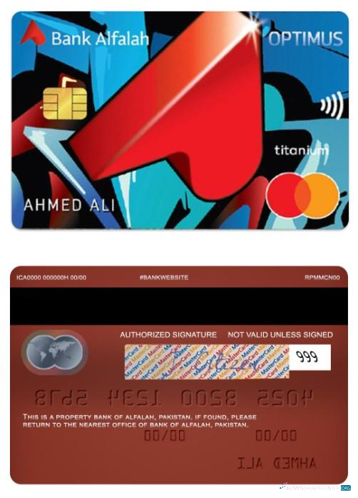 Realistische Herunterladen Pakistan Bank von Alfalah Optimus Kredit Mastercard Photoshop Vorlage
