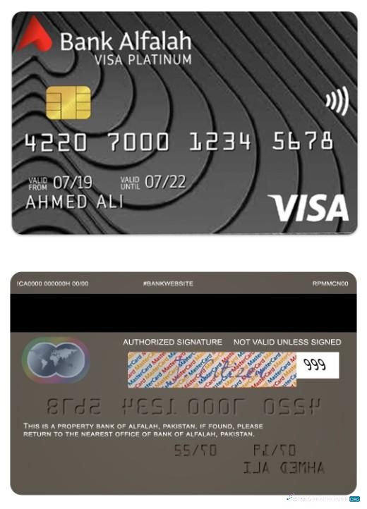 Hochwertige Herunterladen Pakistan Bank von Alfalah Platin Visa Kredit Karte Photoshop Vorlage