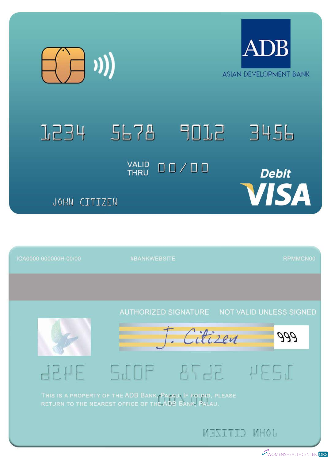 Realistische Herunterladen Palau ADB Bank Visa Debit Karte Photoshop Vorlage
