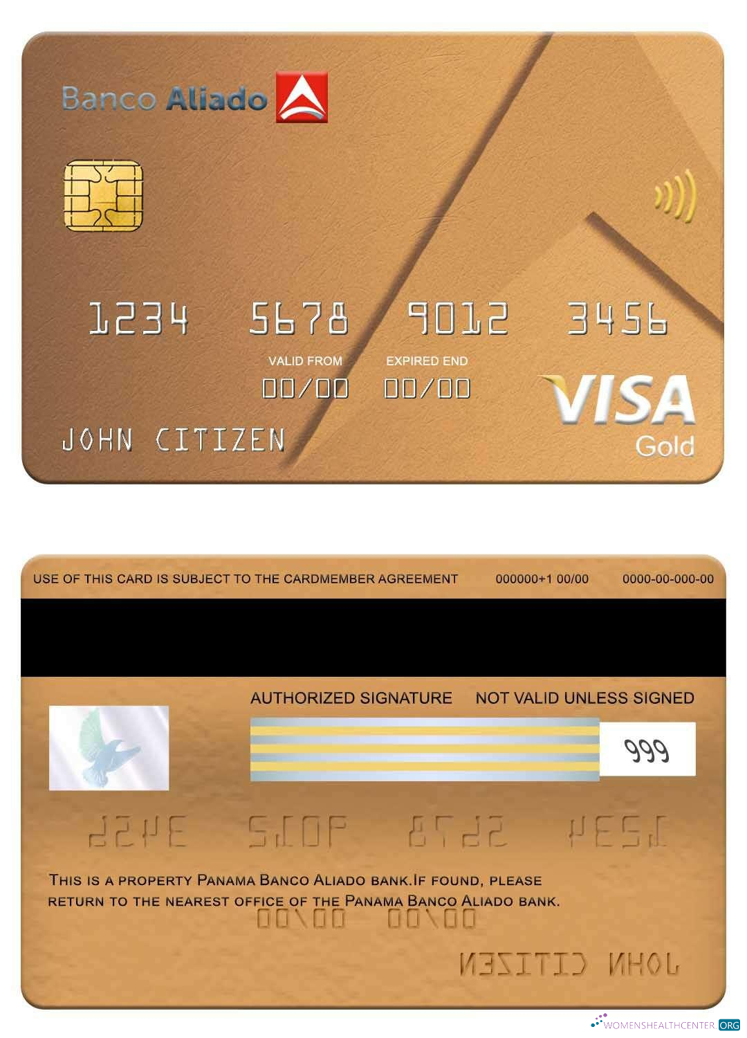 Hochwertige Herunterladen Panama Banco Aliado Bank Visa Gold Karte Photoshop Vorlage