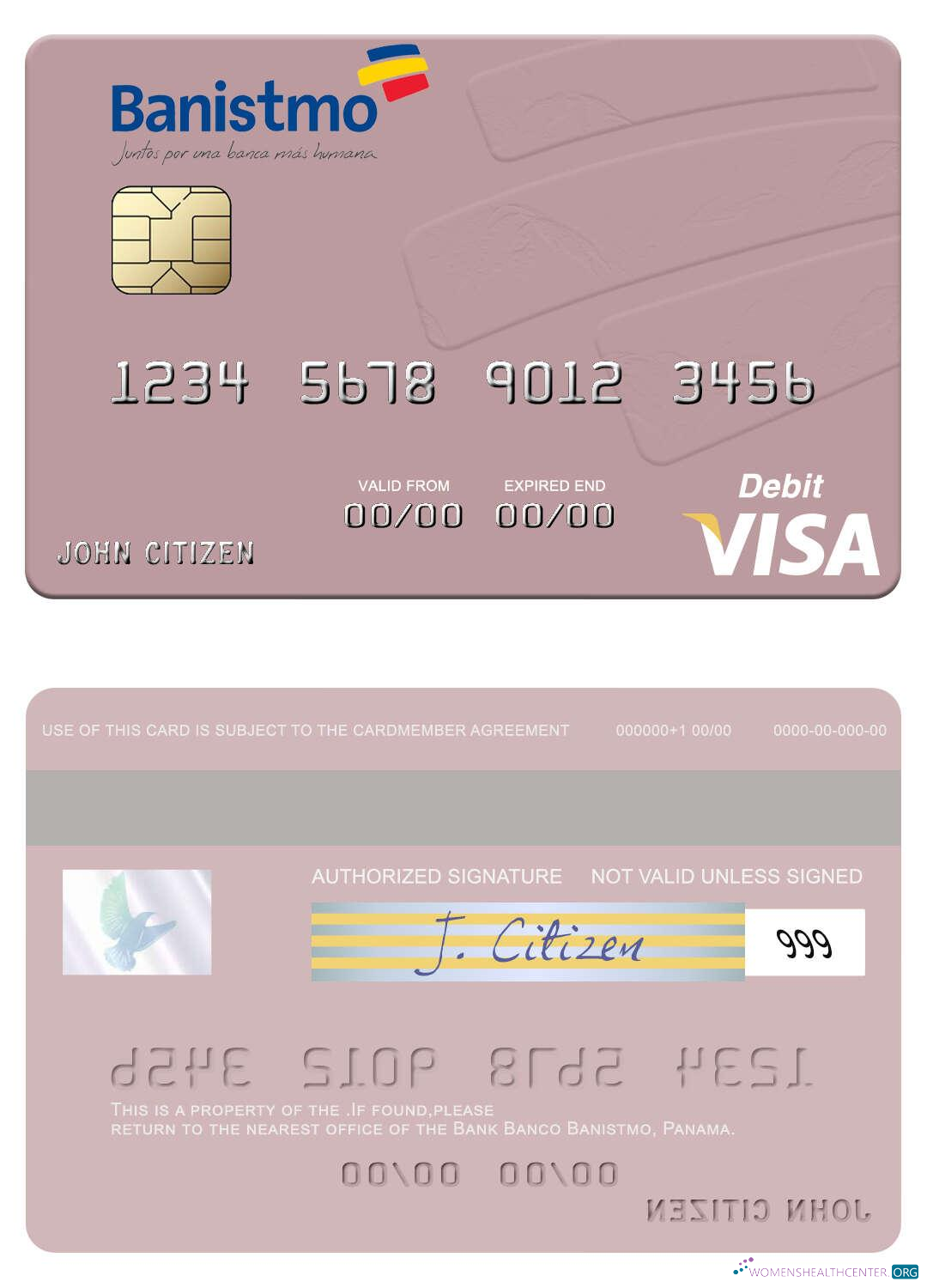 Realistische Herunterladen Panama Banco Banistmo Visa Debit Karte Photoshop Vorlage