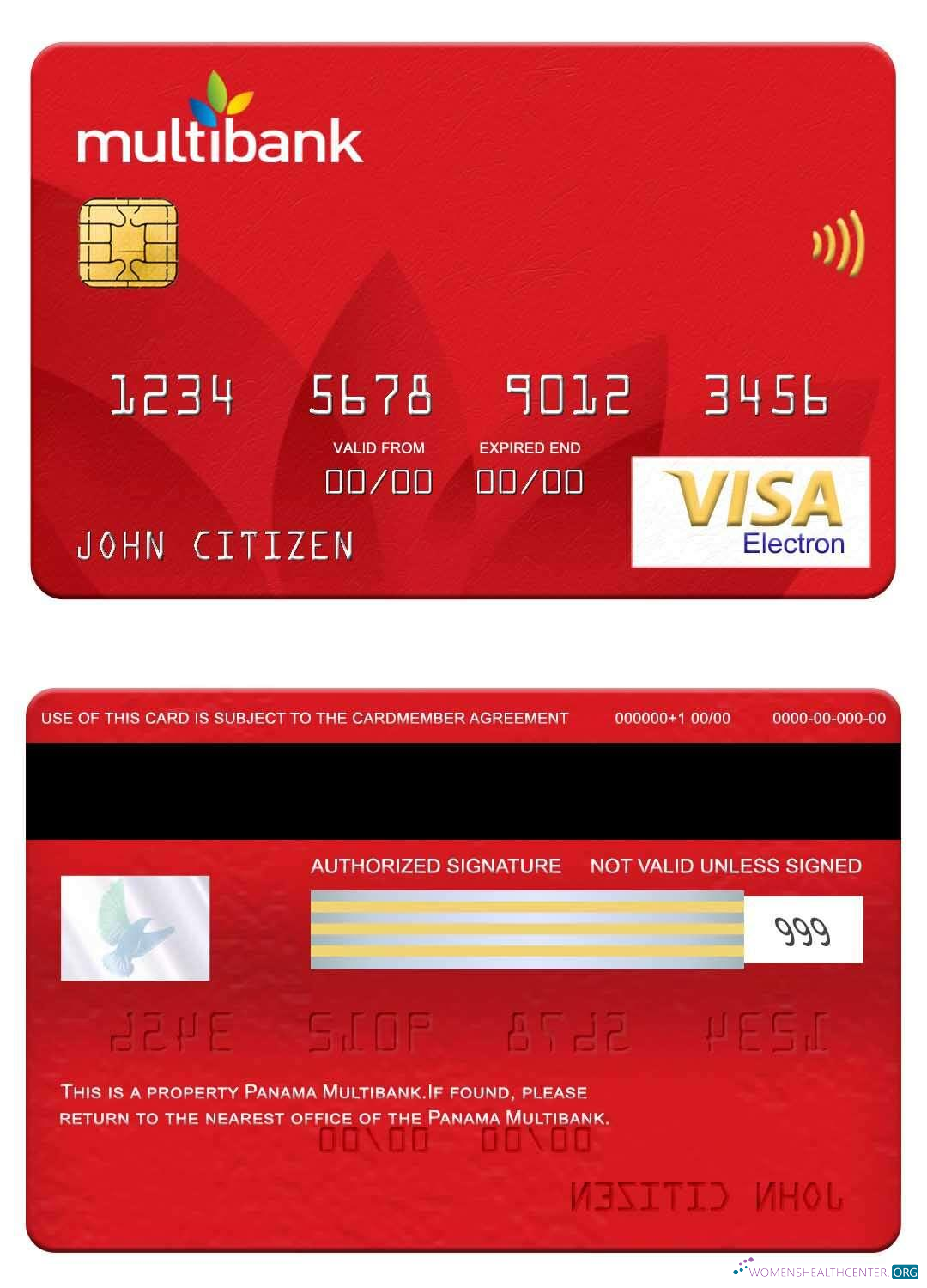 Realistische Herunterladen Panama Multibank Visa Electron Karte Photoshop Vorlage