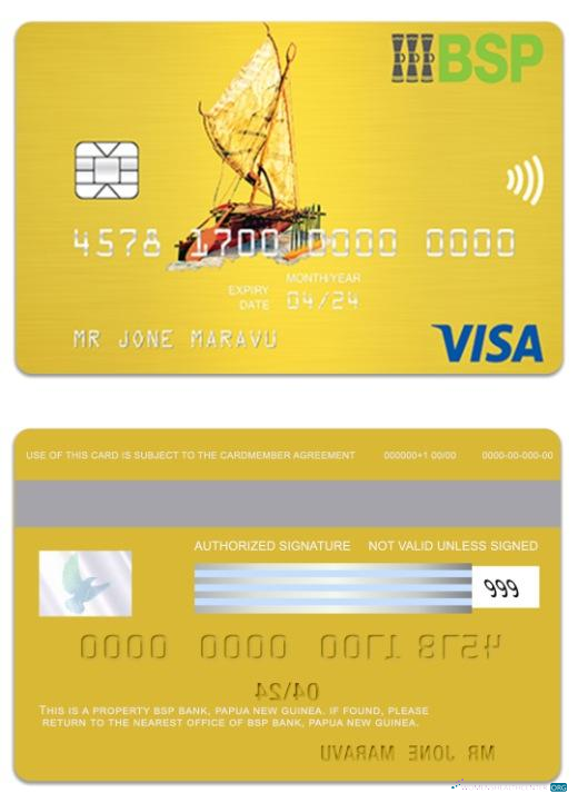 Hochwertige Herunterladen Papua-Neuguinea BSP Bank Visa Gold Karte Photoshop Vorlage