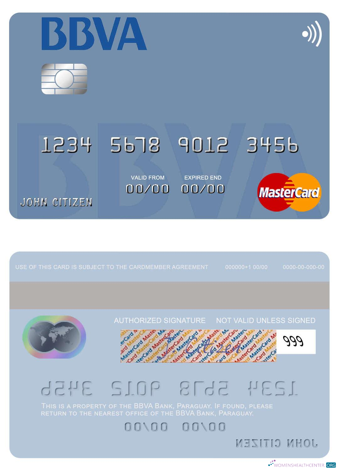 Realistische Herunterladen Paraguay Banco BBVA Bank Mastercard Photoshop Vorlage