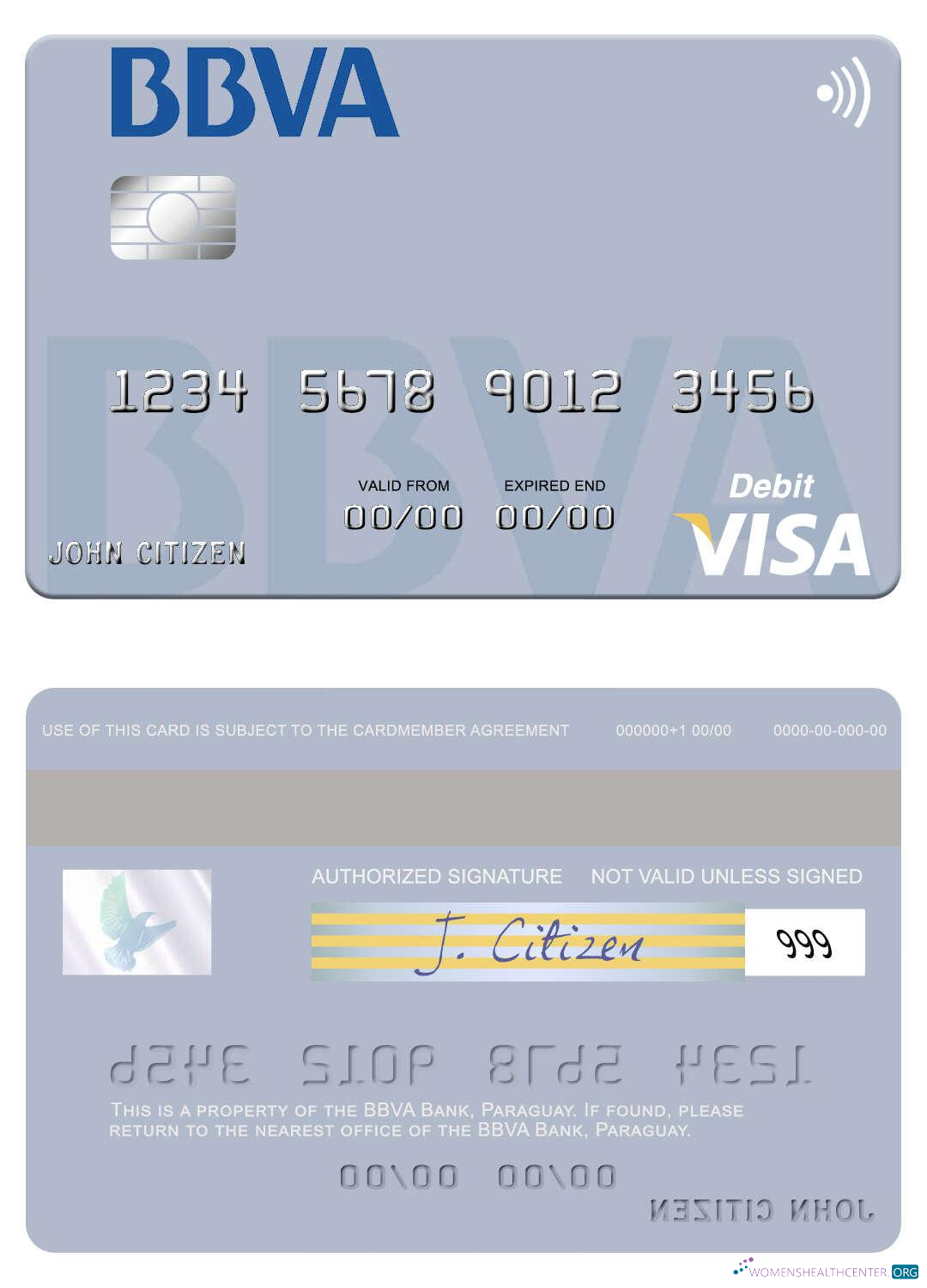 Hochwertige Herunterladen Paraguay Banco BBVA Bank Visa Debit Karte Photoshop Vorlage