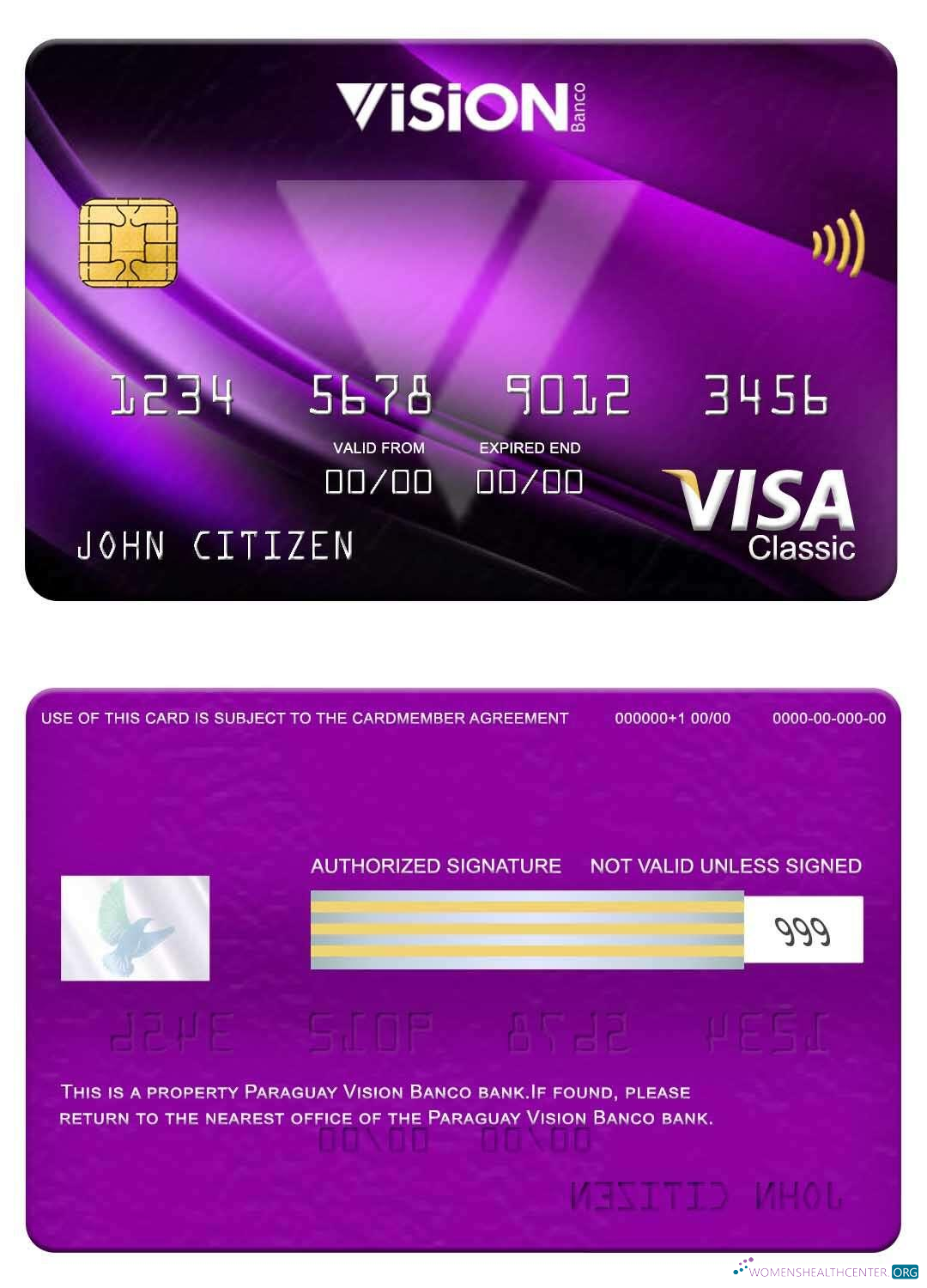 Realistische Herunterladen Paraguay Vision Banco Bank Visa Classic Karte Photoshop Vorlage