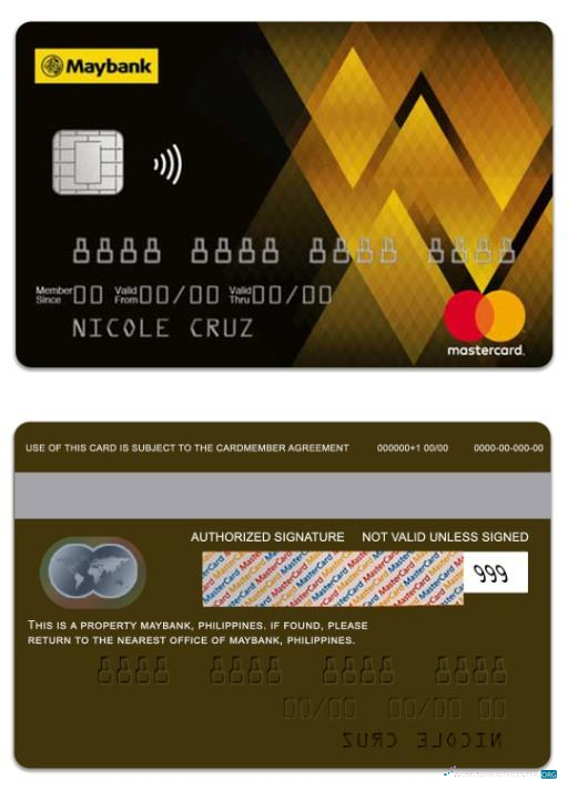 Realistische Herunterladen Philippinen MayBank Gold Mastercard Photoshop Vorlage