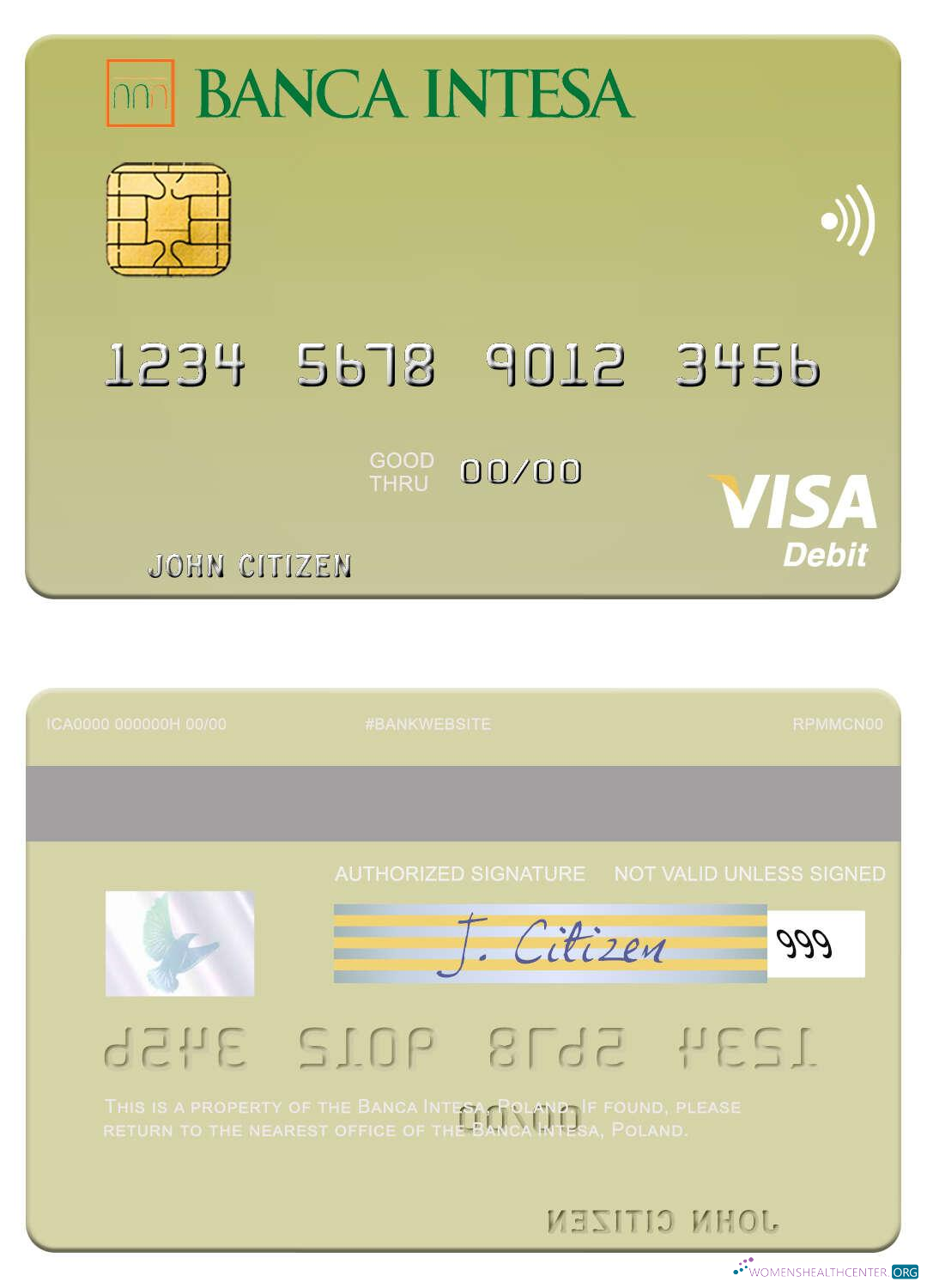 Realistische Herunterladen Polen Banca Intesa Visa Debit Karte Photoshop Vorlage