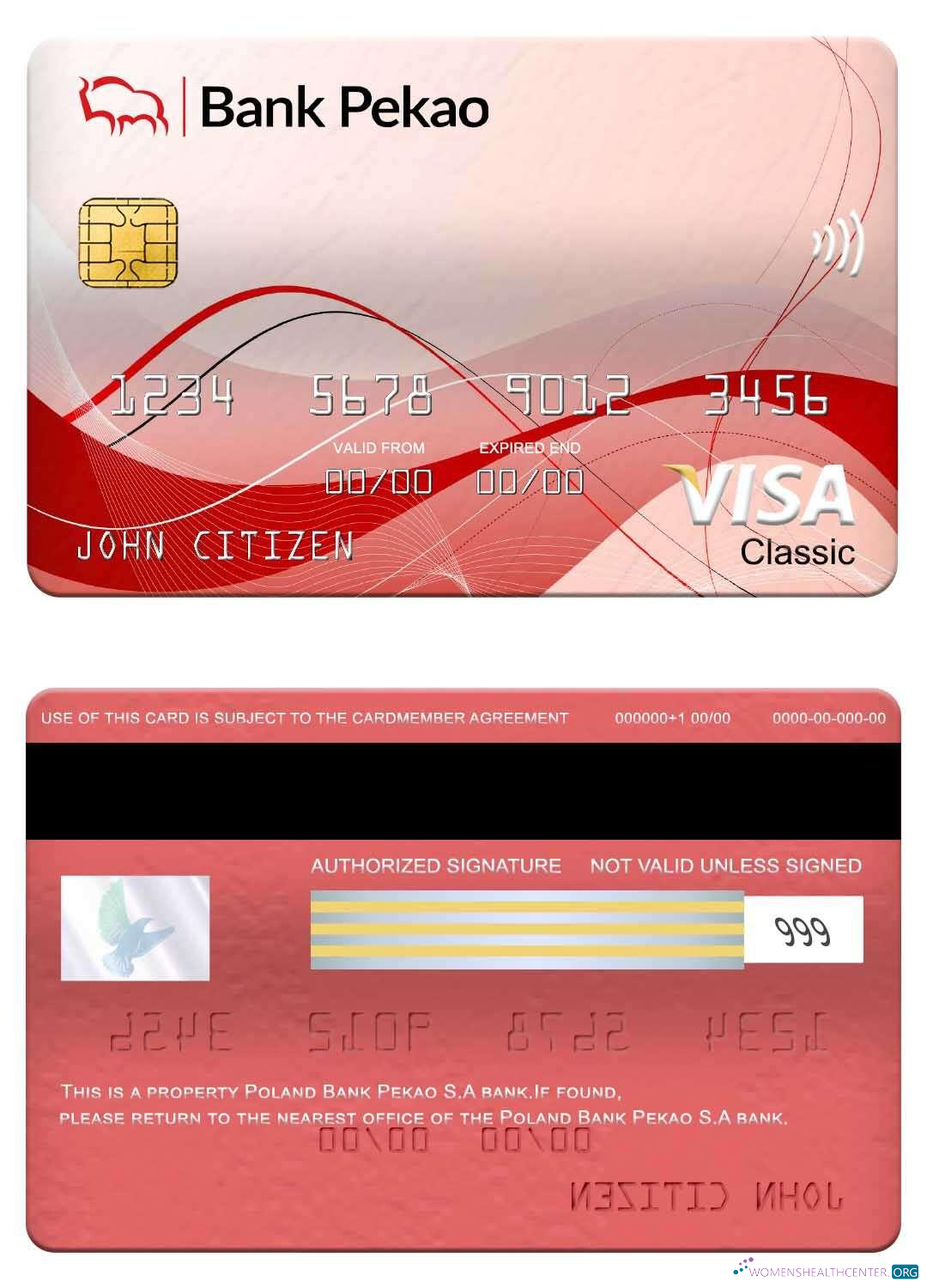 Editierbare Herunterladen Polen Bank Pekao S.A Bank Visa Classic Karte Photoshop Vorlage