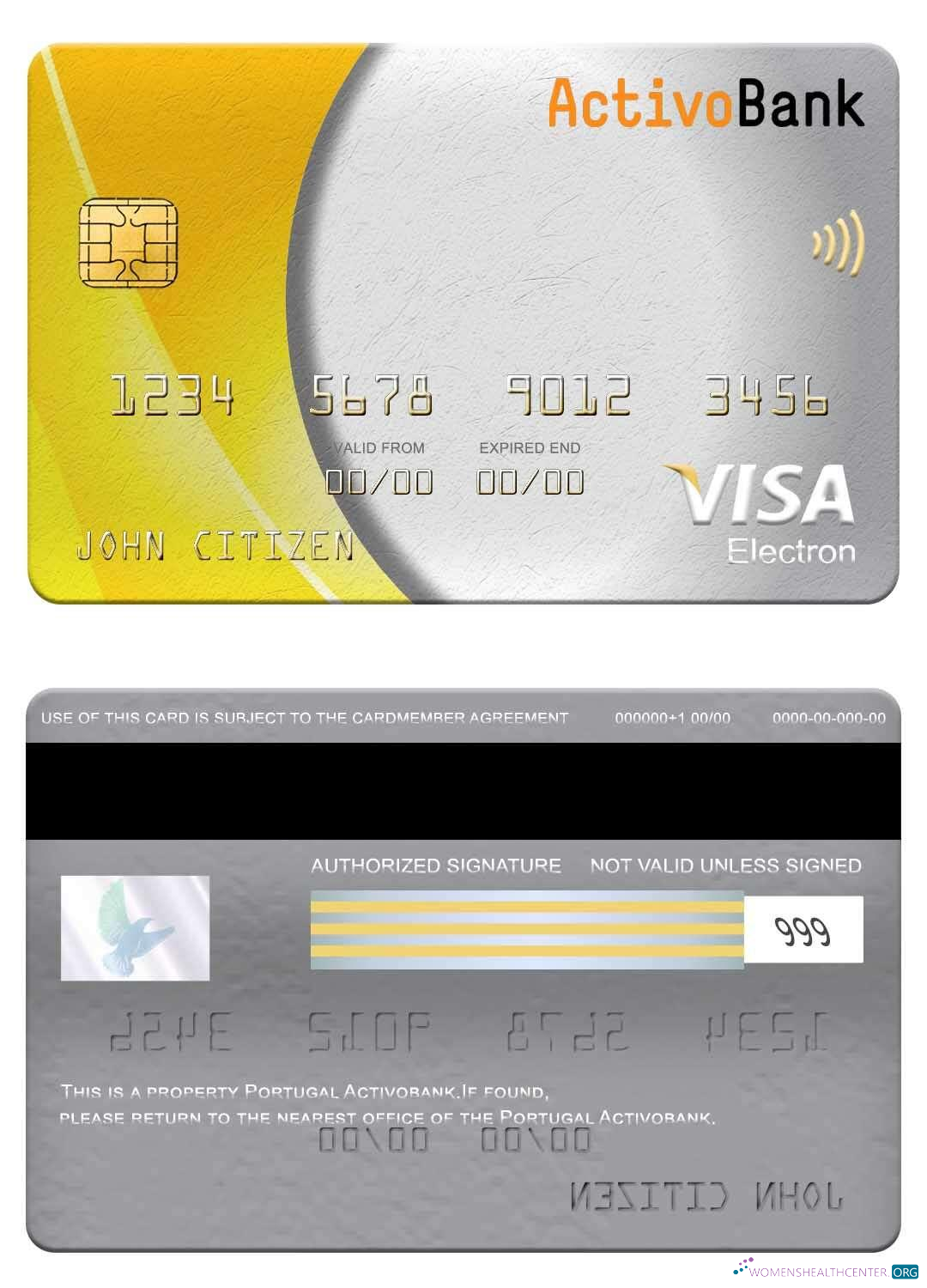 Realistische Herunterladen Portugal Activobank Visa Electron Karte Photoshop Vorlage