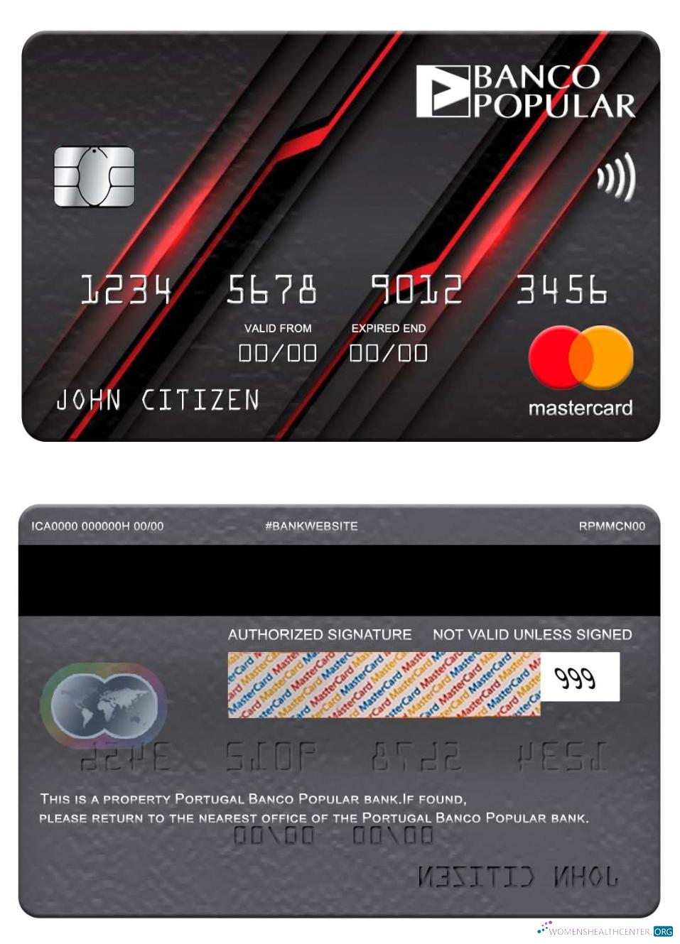 Realistische Herunterladen Portugal Banco Popular Bank Mastercard Photoshop Vorlage
