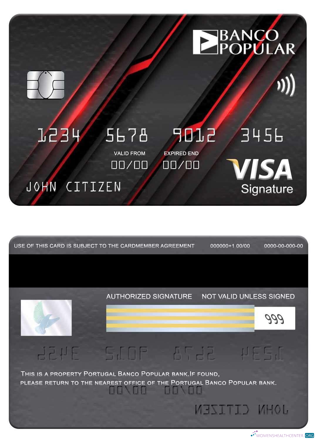 Editierbare Herunterladen Portugal Banco Popular Bank Visa Signature Karte Photoshop Vorlage