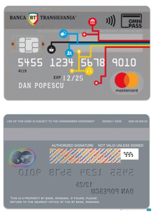 Editierbare Herunterladen Rumänien BT Bank Omnipass Mastercard Photoshop Vorlage