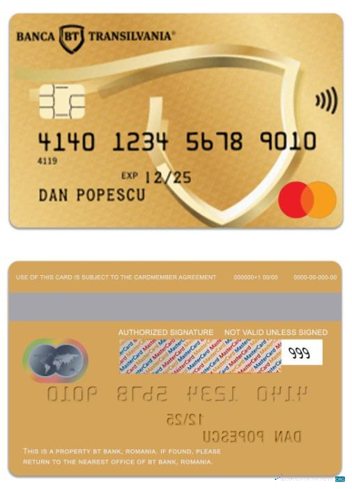 Editierbare Herunterladen Rumänien BT Bank Gold Debit Mastercard Photoshop Vorlage