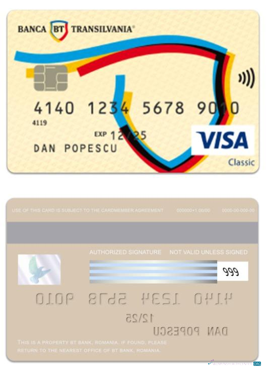 Hochwertige Herunterladen Rumänien BT Bank Visa Classic Karte Photoshop Vorlage