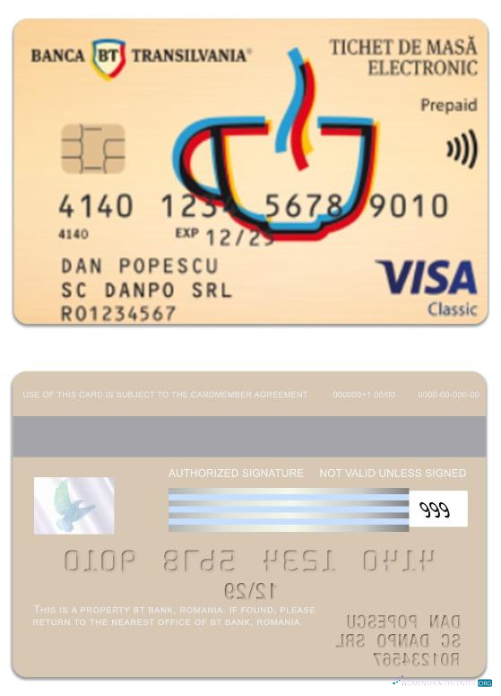 Realistische Herunterladen Rumänien BT Bank Visa Prepaid Classic Karte Photoshop Vorlage
