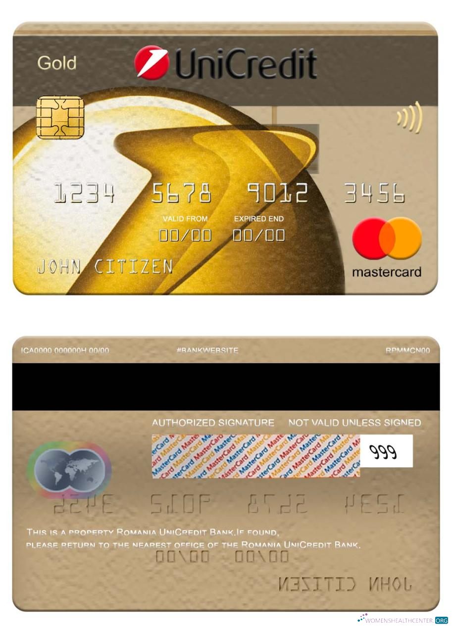 Hochwertige Herunterladen Rumänien UniCredit Bank Mastercard Gold Photoshop Vorlage