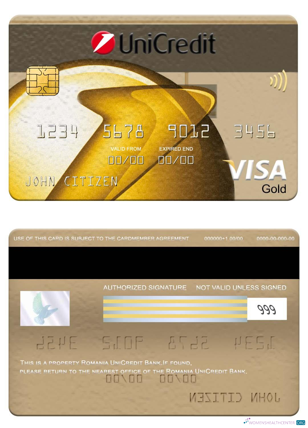 Premium Herunterladen Rumänien UniCredit Bank Visa Gold Karte Photoshop Vorlage