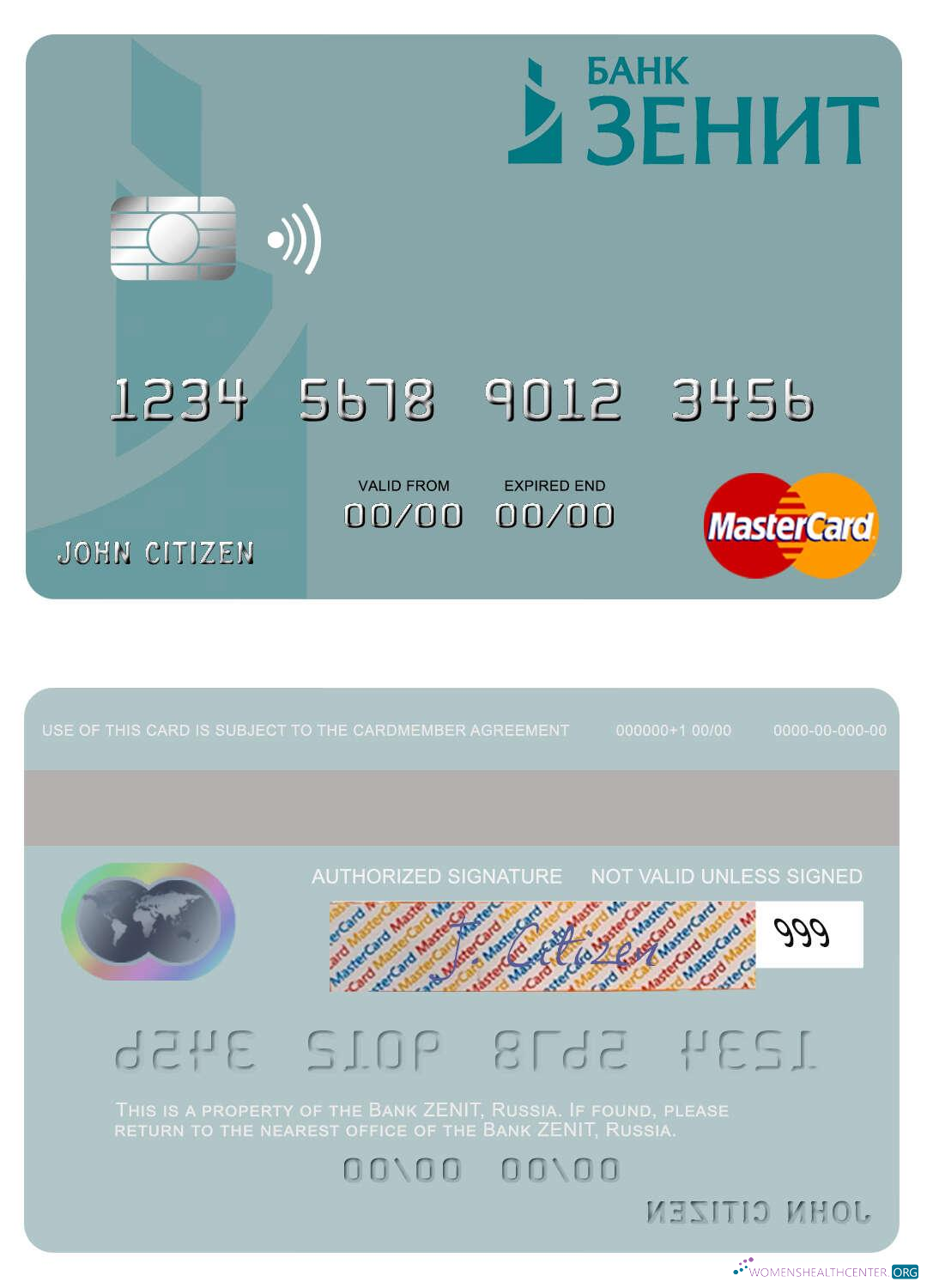 Professionelle Herunterladen Russland Bank ZENIT Mastercard Photoshop Vorlage