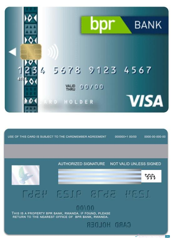 Professionelle Herunterladen Ruanda BPR Bank Visa Classic Kredit Karte Photoshop Vorlage