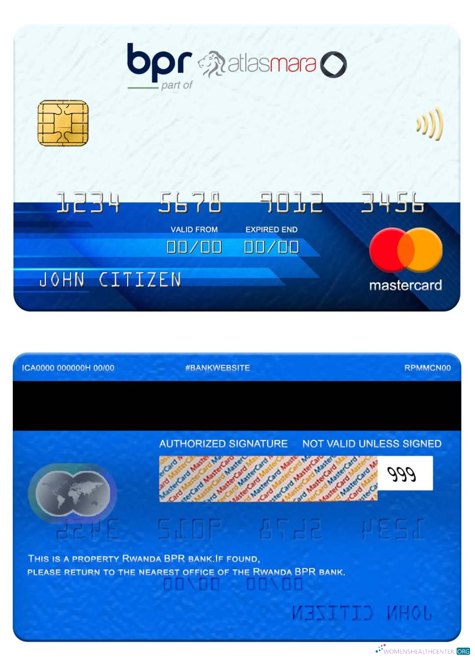 Editierbare Herunterladen Ruanda BPR Bank Mastercard Photoshop Vorlage