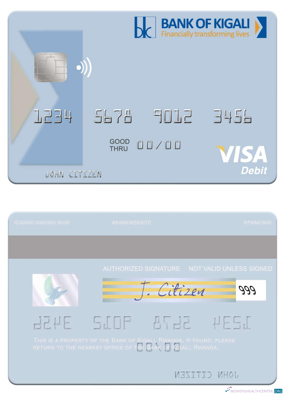 Hochwertige Herunterladen Ruanda Bank von Kigali Visa Debit Karte Photoshop Vorlage
