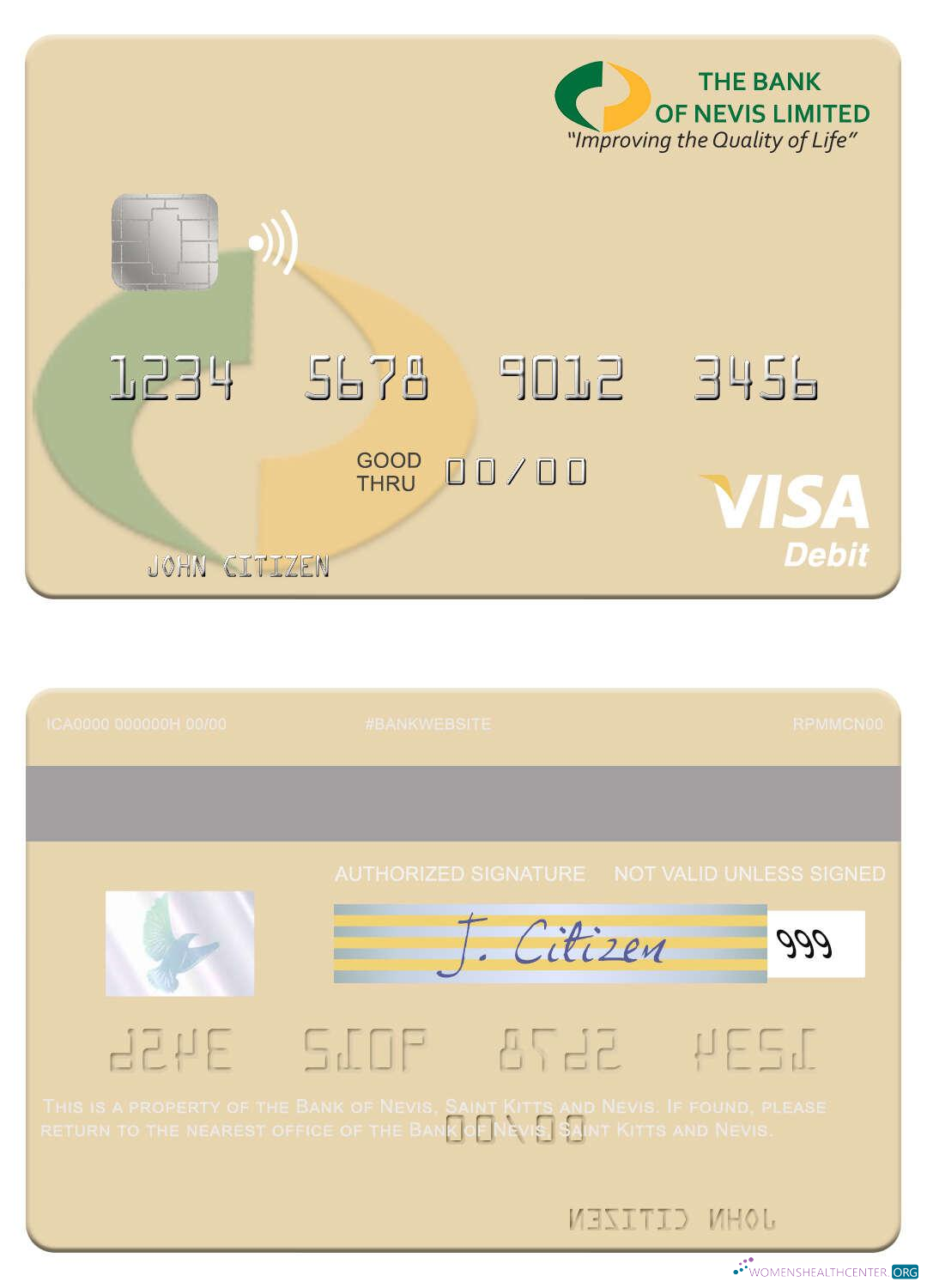 Editierbare Herunterladen Saint Kitts und Nevis Bank von Nevis Visa Debit Karte Photoshop Vorlage