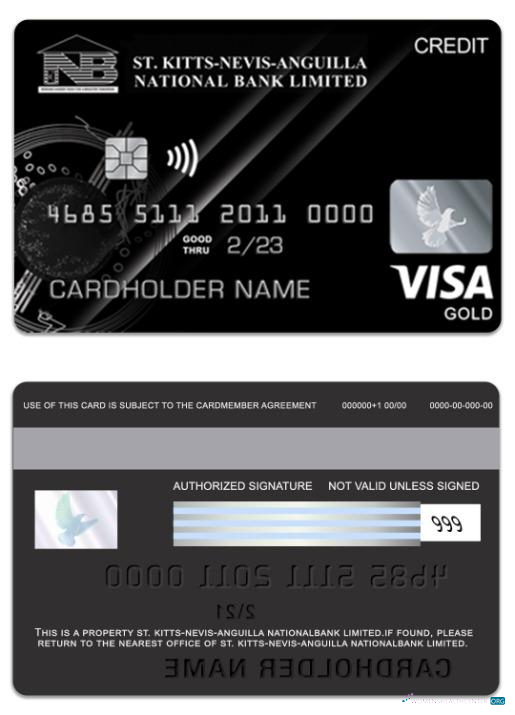 Hochwertige Herunterladen Saint Kitts und Nevis National Bank GmbH Visa Gold Kredit Karte Photoshop Vorlage