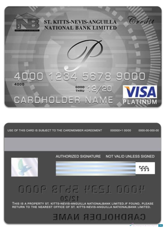 Premium Herunterladen Saint Kitts und Nevis National Bank GmbH Visa Platin Karte Photoshop Vorlage
