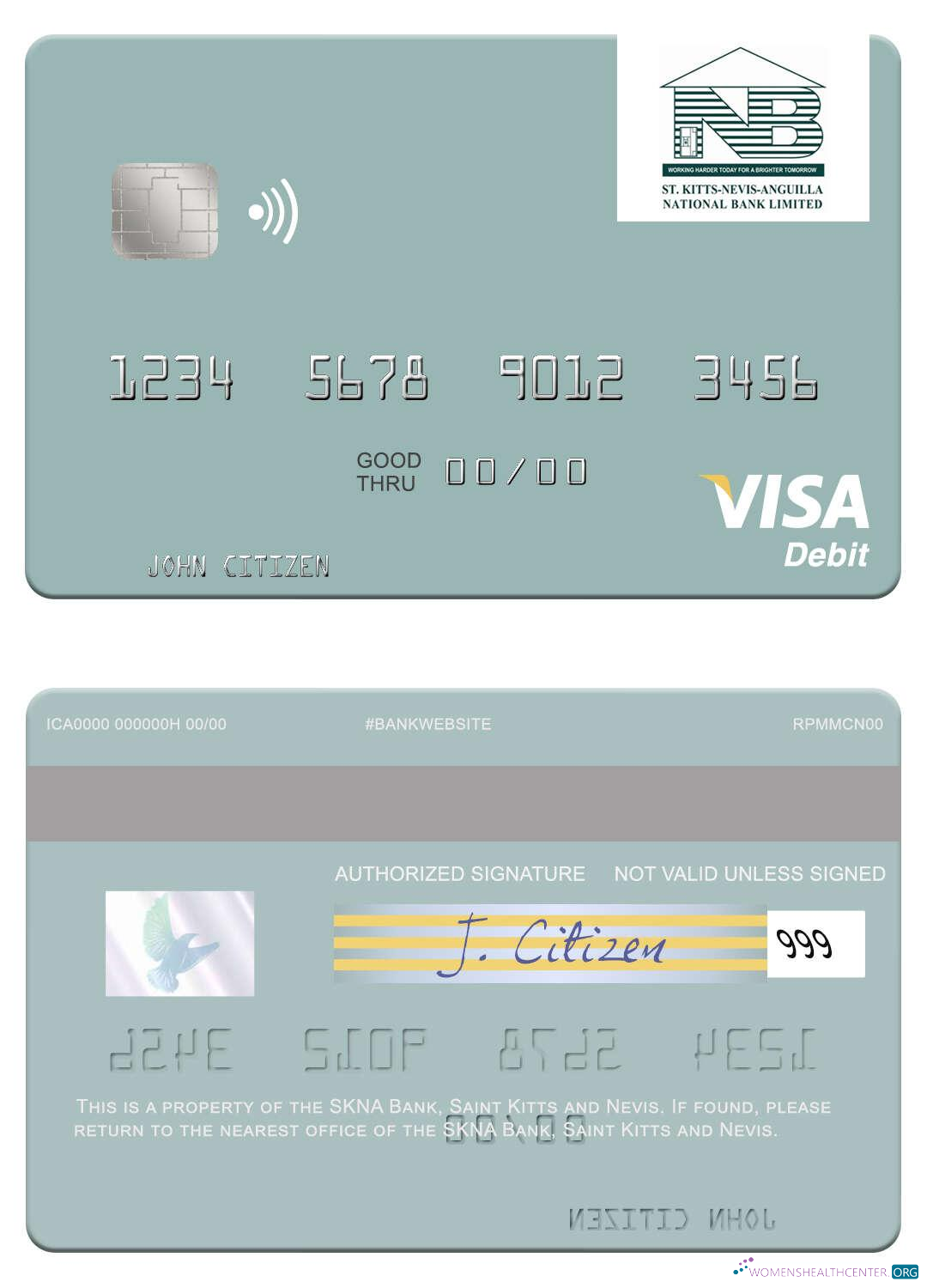 Realistische Herunterladen Saint Kitts und Nevis SKNA Bank Visa Debit Karte Photoshop Vorlage