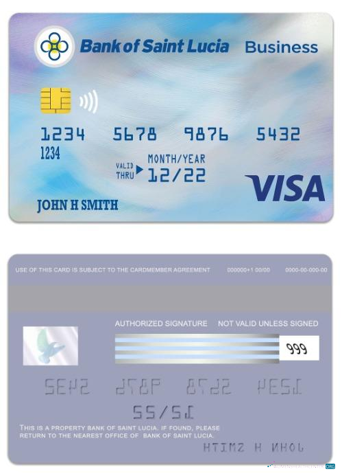 Editierbare Herunterladen Saint Lucia Bank von Saint Lucia Visa Geschäftlich Karte Photoshop Vorlage