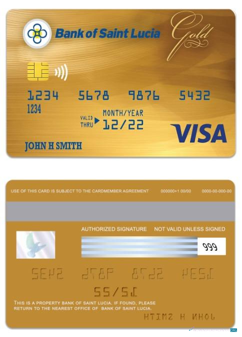 Realistische Herunterladen Saint Lucia Bank von Saint Lucia Visa Gold Karte Photoshop Vorlage