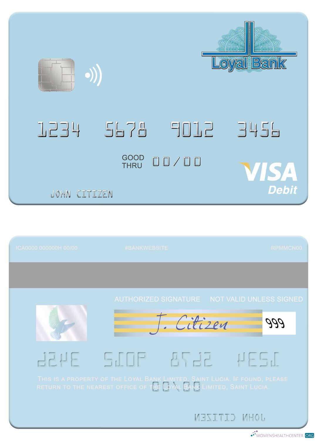 Hochwertige Herunterladen Saint Lucia Loyal Bank GmbH Visa Debit Karte Photoshop Vorlage
