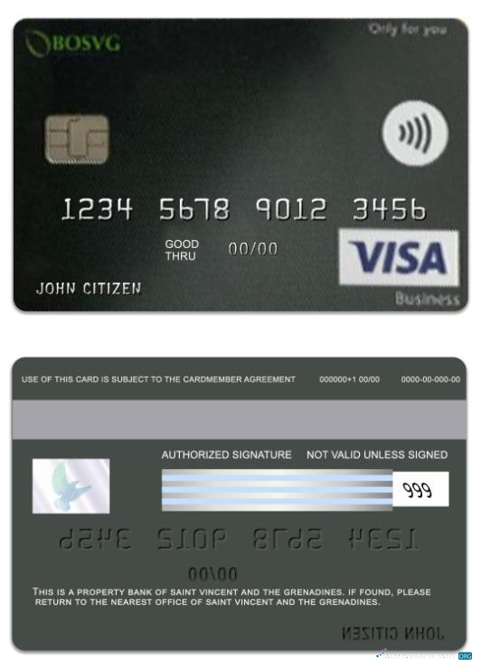 Realistische Herunterladen Saint Vincent und The Grenadines BOSVG Visa Geschäftlich Karte Photoshop Vorlage