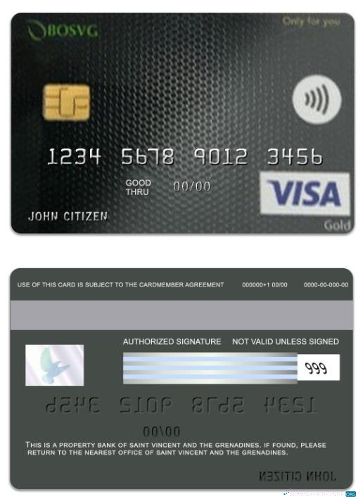 Professionelle Herunterladen Saint Vincent und The Grenadines BOSVG Visa Gold Karte Photoshop Vorlage