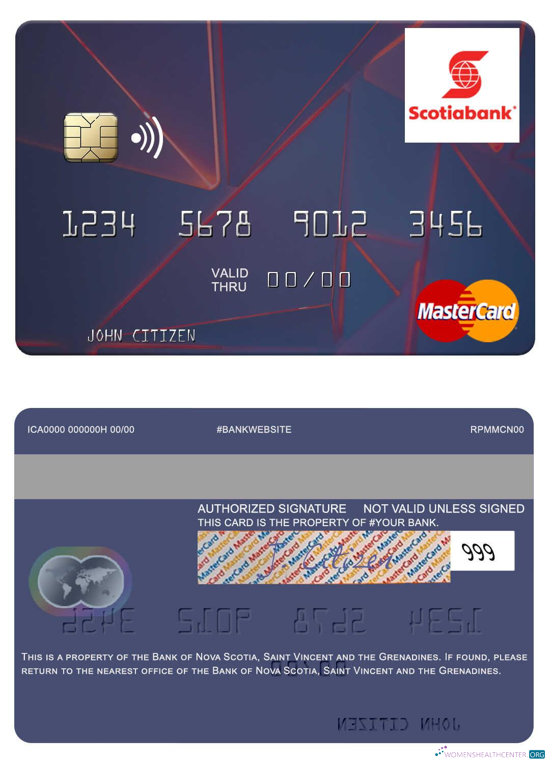 Hochwertige Herunterladen Saint Vincent und The Grenadines Bank von Nova Scotia Mastercard Photoshop Vorlage