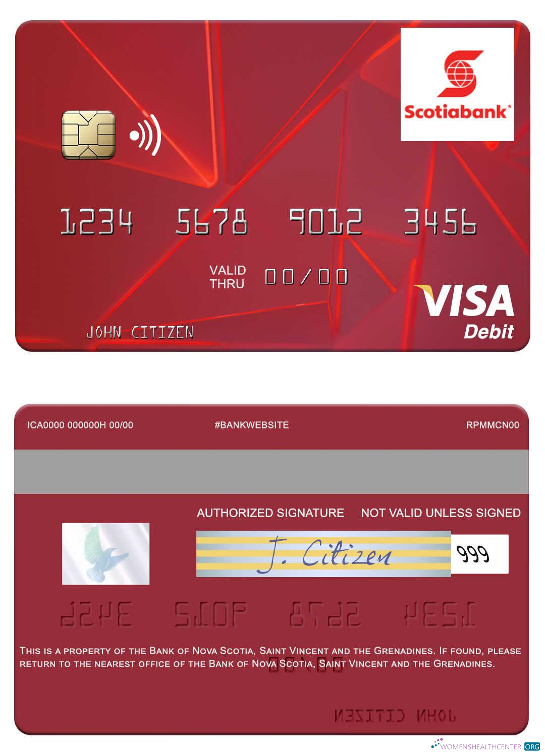 Realistische Herunterladen Saint Vincent und The Grenadines Bank von Nova Scotia Visa Debit Karte Photoshop Vorlage