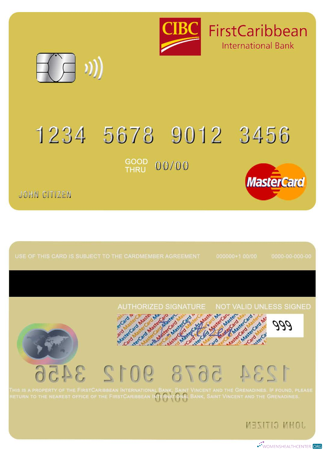 Hochwertige Herunterladen Saint Vincent und The Grenadines FirstCaribbean Internationale Bank Mastercard Photoshop Vorlage
