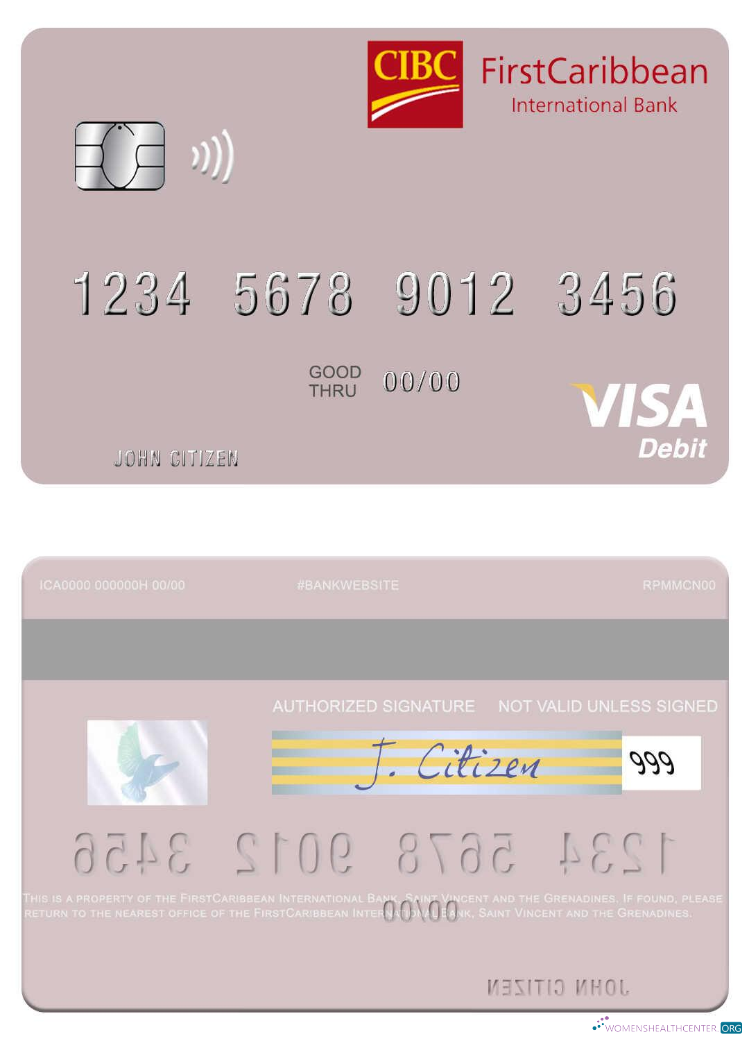 Professionelle Herunterladen Saint Vincent und The Grenadines FirstCaribbean Internationale Bank Visa Debit Karte Photoshop Vorlage