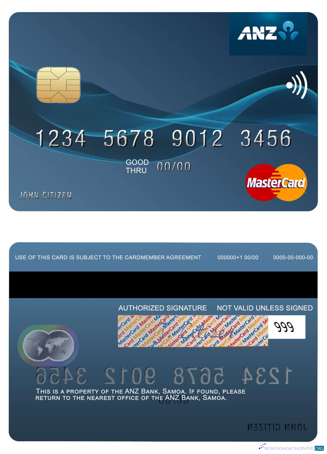Realistische Herunterladen Samoa ANZ Bank Mastercard Photoshop Vorlage