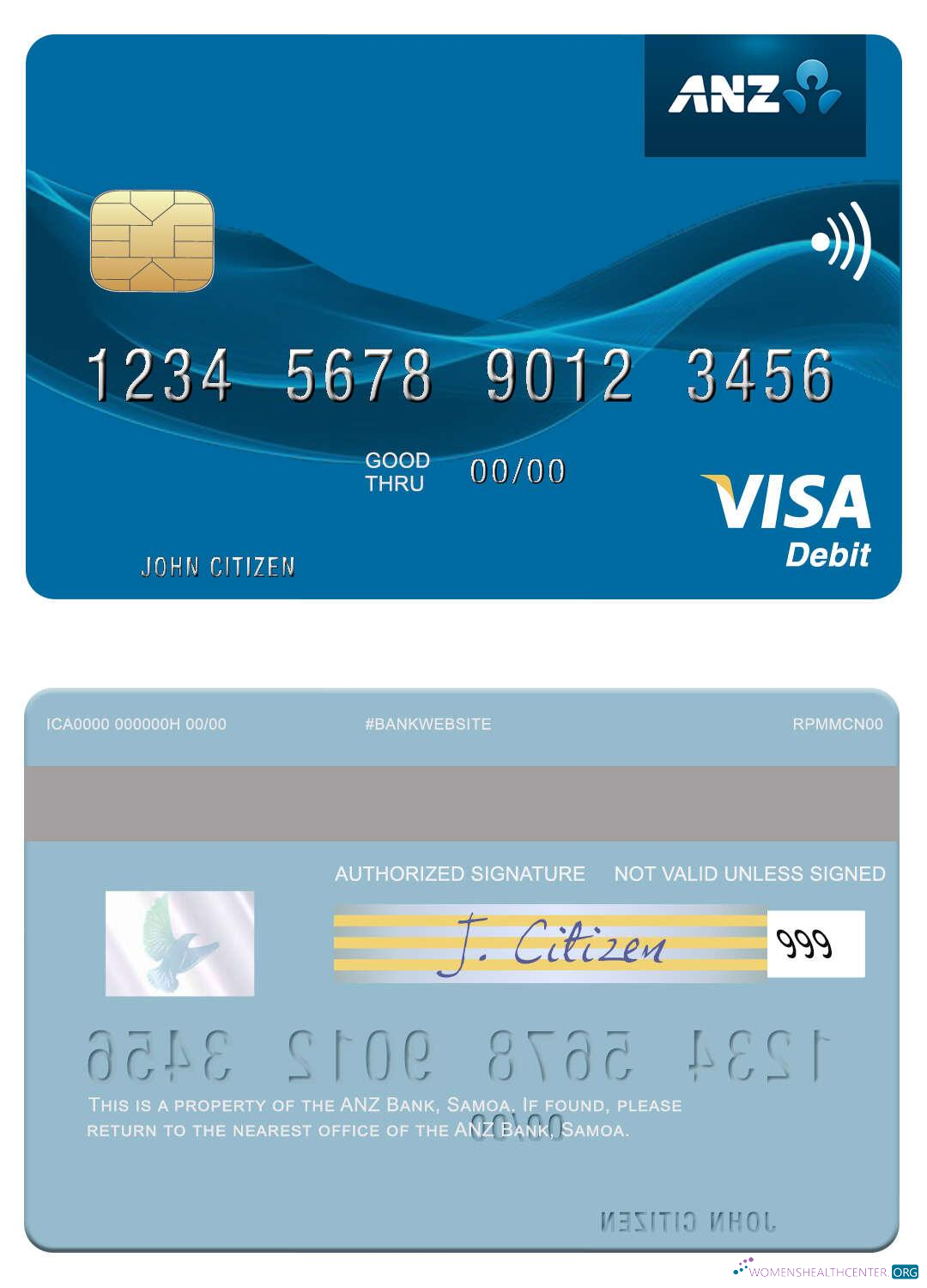 Professionelle Herunterladen Samoa ANZ Bank Visa Debit Karte Photoshop Vorlage