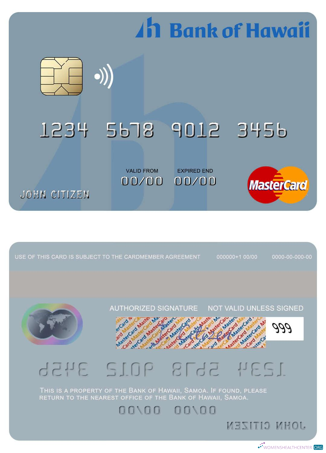 Professionelle Herunterladen Samoa Bank von Hawaii Mastercard Photoshop Vorlage