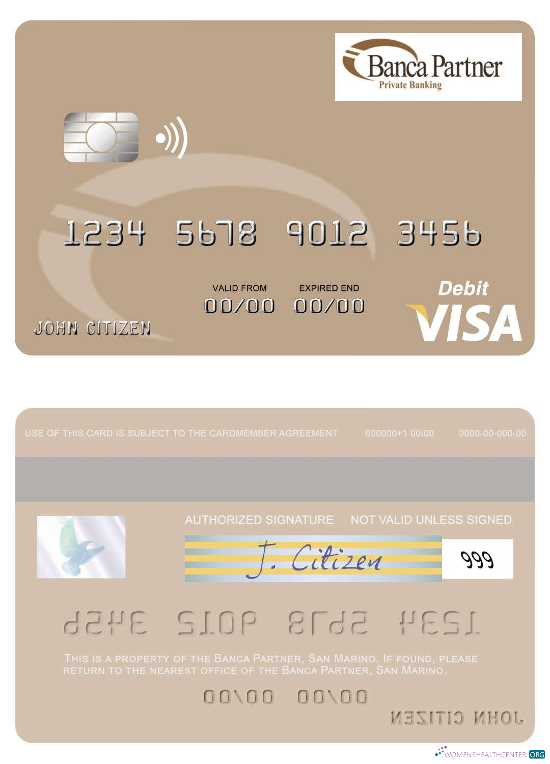 Realistische Herunterladen San Marino Banca Partner Visa Debit Karte Photoshop Vorlage