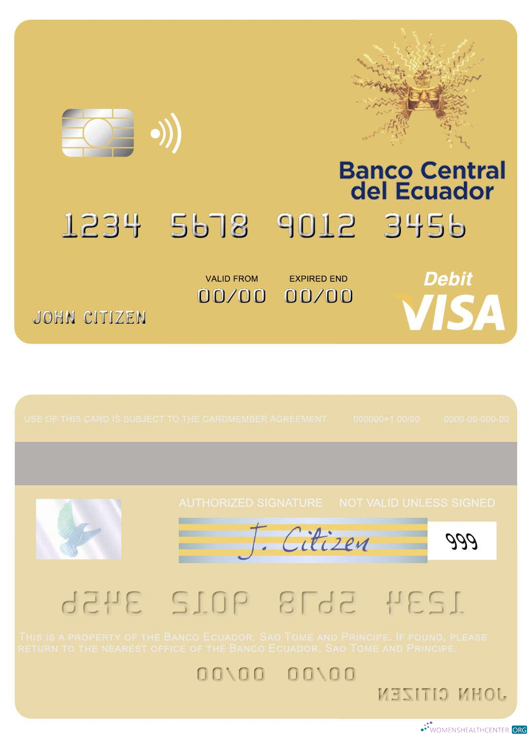 Hochwertige Herunterladen Sao Tome und Principe Banco Ecuador Visa Debit Karte Photoshop Vorlage